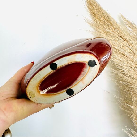 VINTAGE Rich Red Burgundy Ceramic Circular Vase Decor Mid Century Modern Retro - Picture 6 of 9